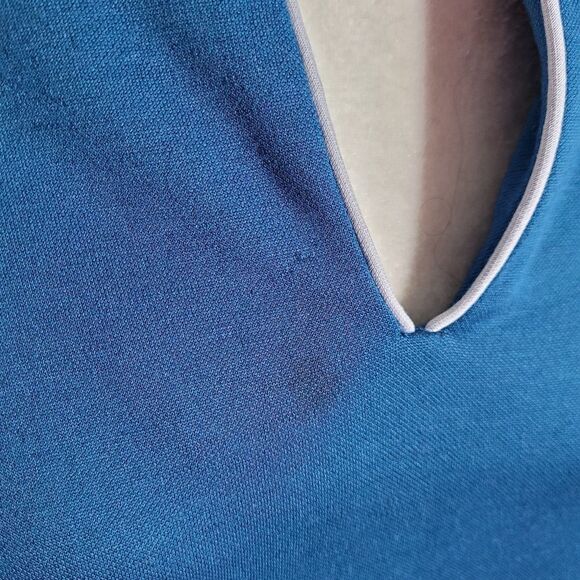 VINTAGE 70s dress teal v-neck long sleeve midi house M - Picture 9 of 15